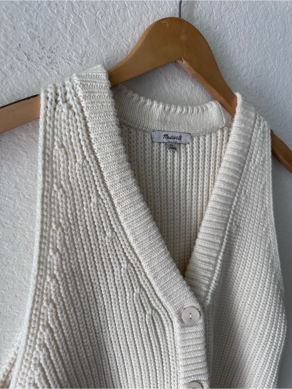 Madewell XL Chunky Knit Sweater Vest Cream Button Front Cotton Blend - Picture 2 of 4